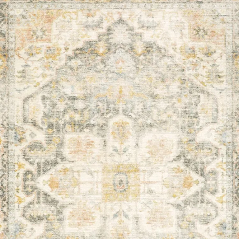 Grey Gold Orange And Ivory Oriental Power Loom Stain Resistant Area Rug Photo 5