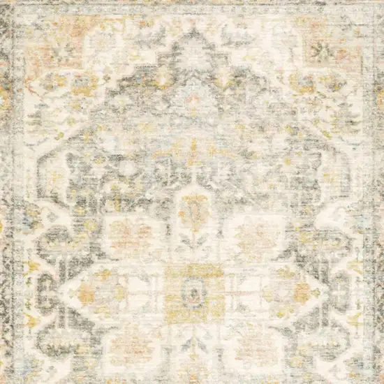 Grey Gold Orange And Ivory Oriental Power Loom Stain Resistant Area Rug Photo 9