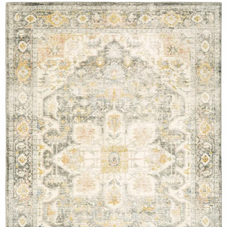 Grey Gold Orange And Ivory Oriental Power Loom Stain Resistant Area Rug Photo 4