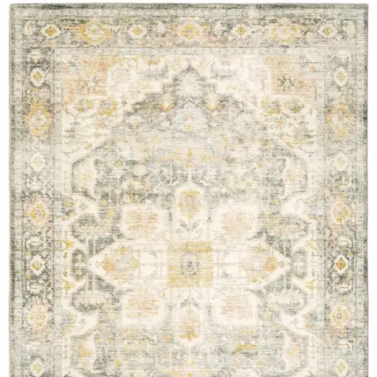 Grey Gold Orange And Ivory Oriental Power Loom Stain Resistant Area Rug Photo 8