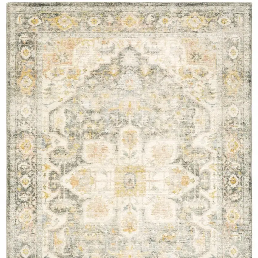 Grey Gold Orange And Ivory Oriental Power Loom Stain Resistant Area Rug Photo 8