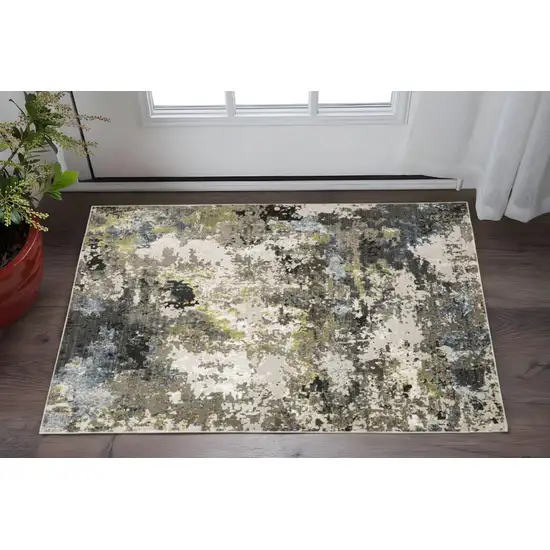 Grey Green Gold Blue And Beige Abstract Power Loom Stain Resistant Area Rug Photo 2