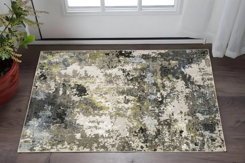 Grey Green Gold Blue And Beige Abstract Power Loom Stain Resistant Area Rug Photo 2