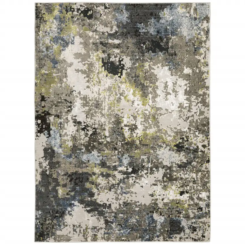 Grey Green Gold Blue And Beige Abstract Power Loom Stain Resistant Area Rug Photo 6