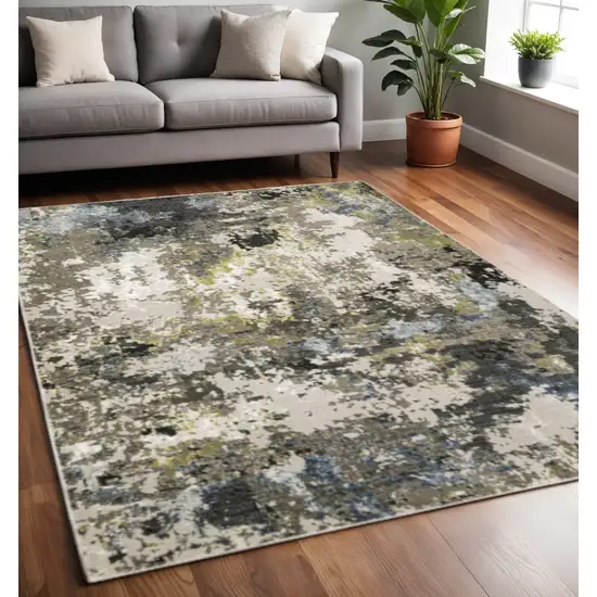 Grey Green Gold Blue And Beige Abstract Power Loom Stain Resistant Area Rug Photo 2