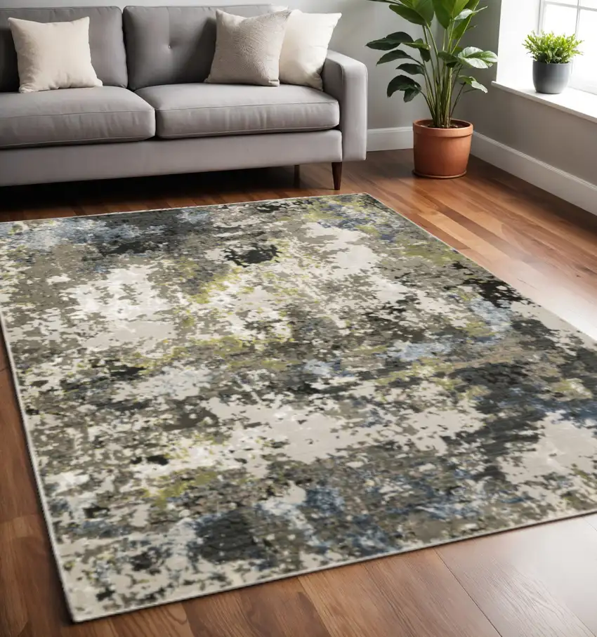 Grey Green Gold Blue And Beige Abstract Power Loom Stain Resistant Area Rug Photo 2