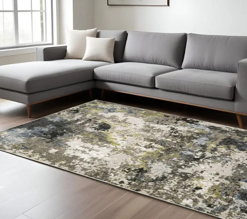 Blue and Gray Abstract Power Loom Area Rug Photo 1