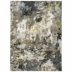 Photo of Grey Green Gold Blue And Beige Abstract Power Loom Stain Resistant Area Rug