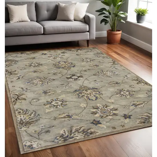 Gray Ivory And Brown Wool Floral Hand Tufted Area Rug Photo 1