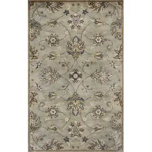 Photo of Grey Green Hand Tufted Traditional Floral Indoor Area Rug