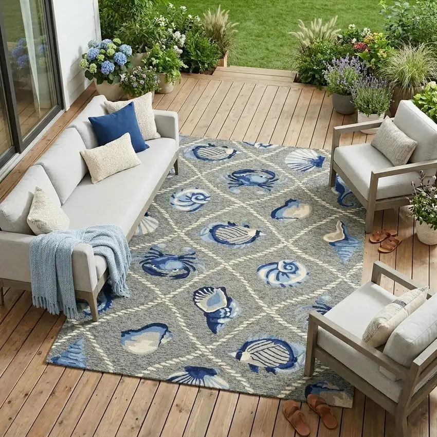 Gray Abstract Indoor Outdoor Area Rug Photo 1