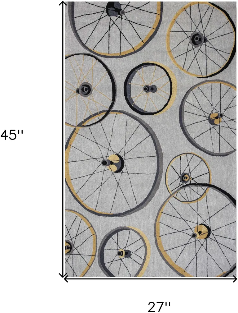 Grey Hand Hooked Wheels Indoor Accent Rug Photo 5