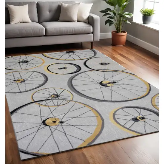 Gray Black And Yellow Abstract Geometric Hand Hooked Area Rug Photo 1
