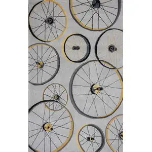 Photo of Grey Hand Hooked Wheels Indoor Area Rug