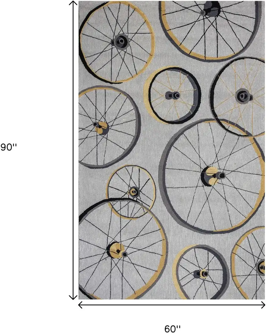 Gray Black And Yellow Abstract Geometric Hand Hooked Area Rug Photo 3