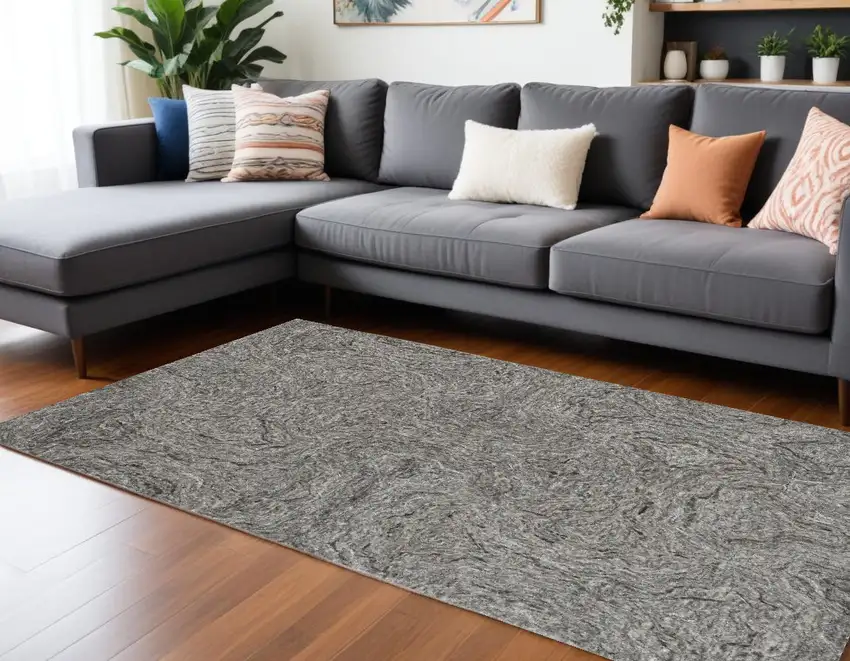 Grey Hand Tufted Abstract Indoor Area Rug Photo 1
