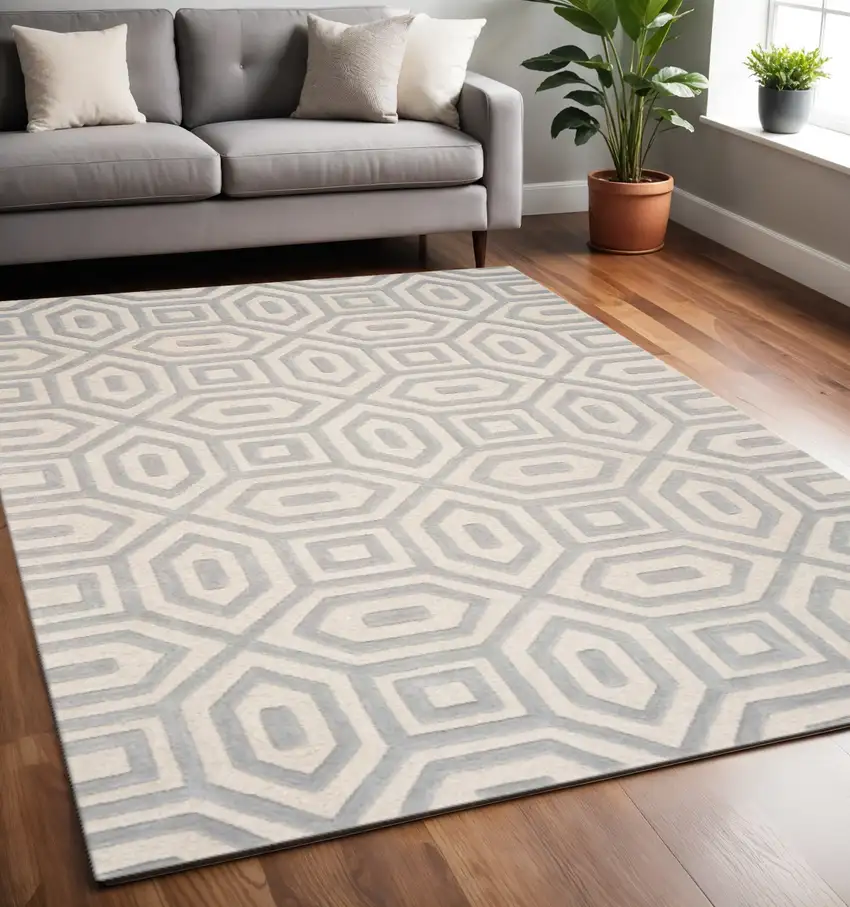 Light Gray And Ivory Wool Geometric Hand Tufted Area Rug Photo 1
