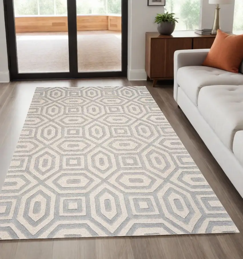 Grey Hand Tufted Geometric Indoor Area Rug Photo 1