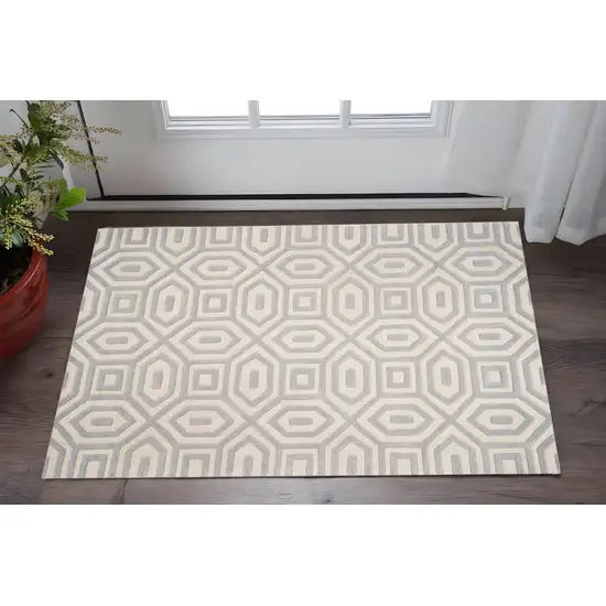 Gray And Tan Wool Geometric Hand Tufted Area Rug Photo 1