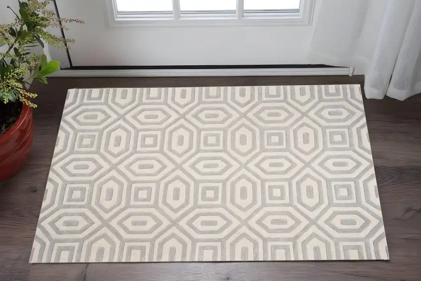 Gray And Tan Wool Geometric Hand Tufted Area Rug Photo 1