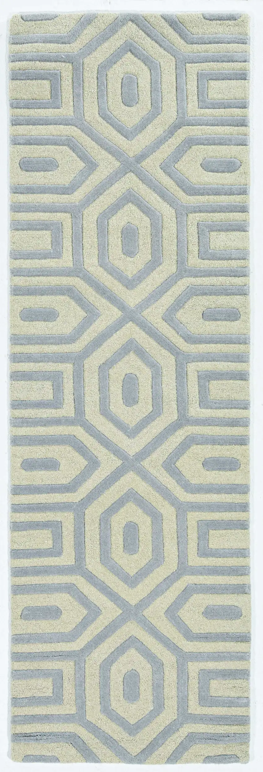 Grey Hand Tufted Geometric Indoor Runner Rug Photo 1