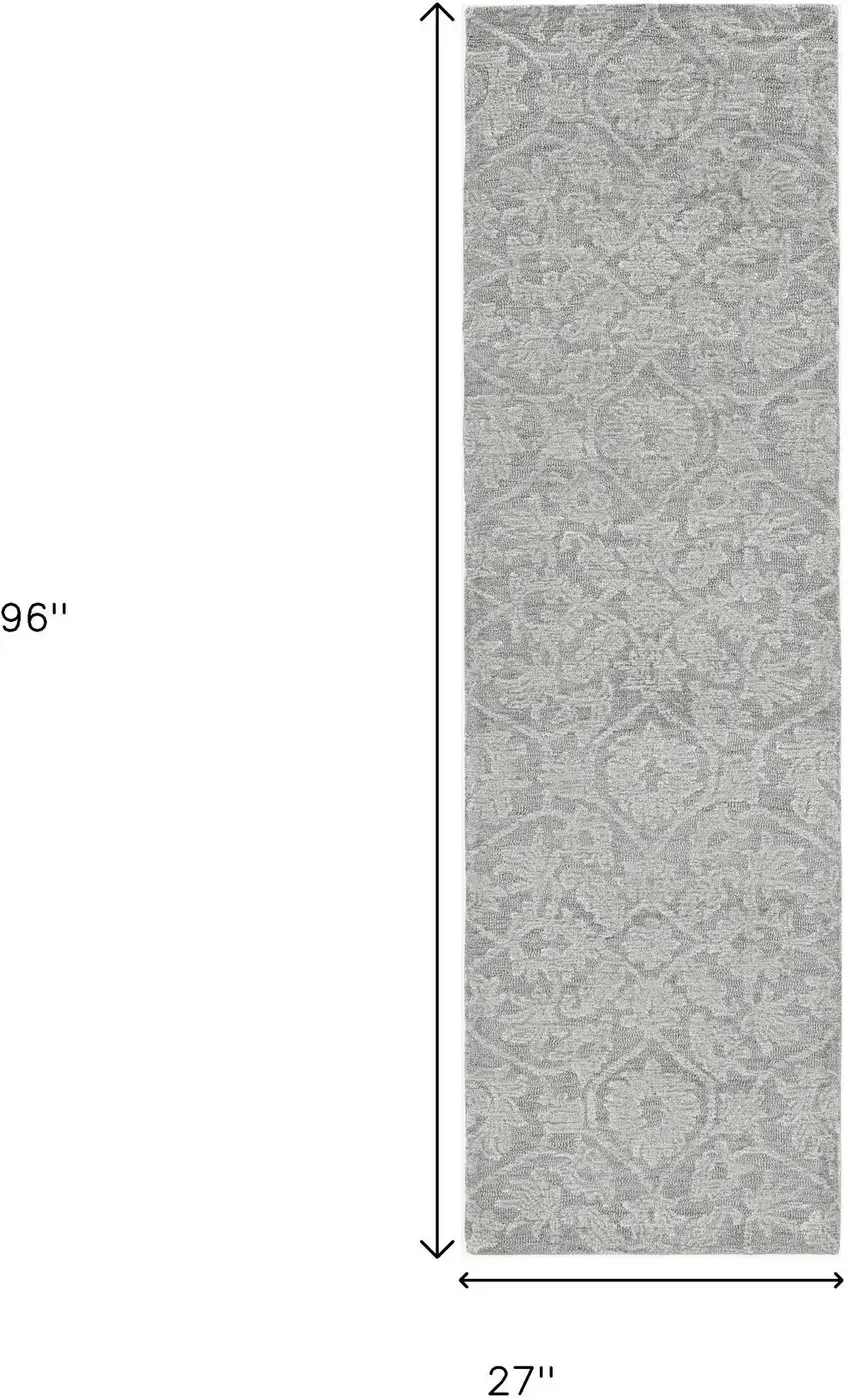 8' Gray And Light Gray Wool Floral Medallion Hand Tufted Runner Rug Photo 3