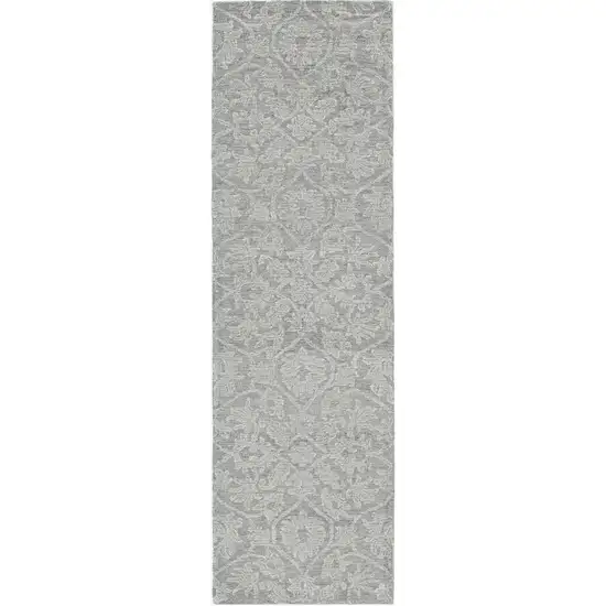 8' Gray And Light Gray Wool Floral Medallion Hand Tufted Runner Rug Photo 2