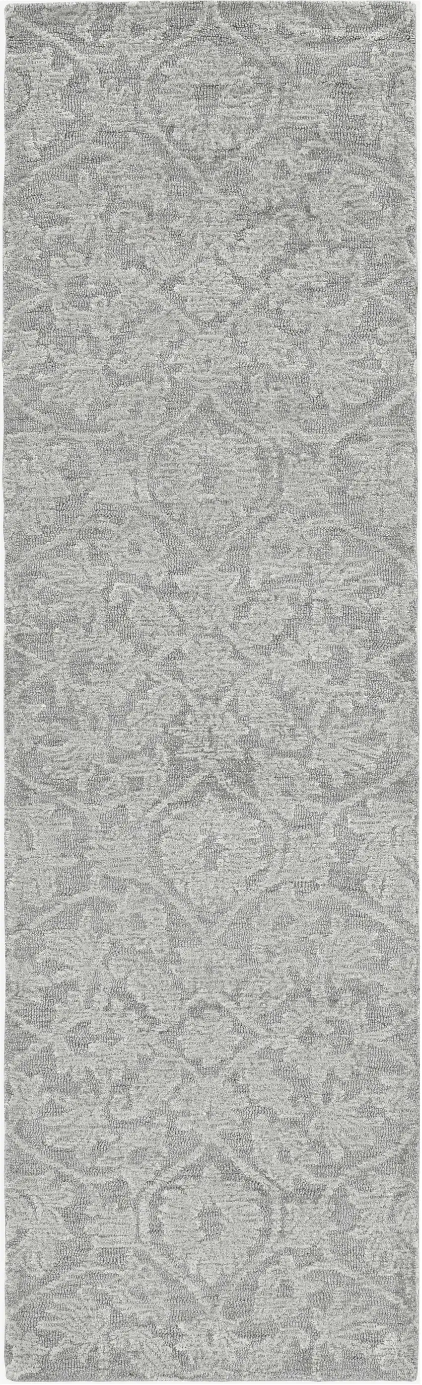 8' Gray And Light Gray Wool Floral Medallion Hand Tufted Runner Rug Photo 2