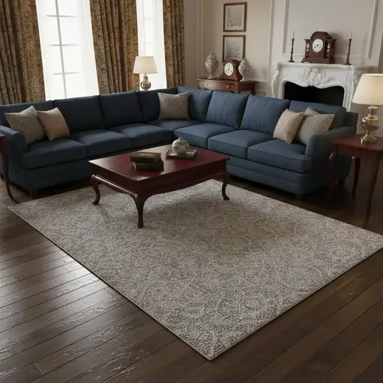 Gray And Light Gray Wool Floral Medallion Hand Tufted Area Rug Photo 1