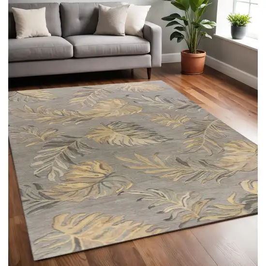 Gray And Taupe Wool Botanical Leaves Hand Tufted Area Rug Photo 1
