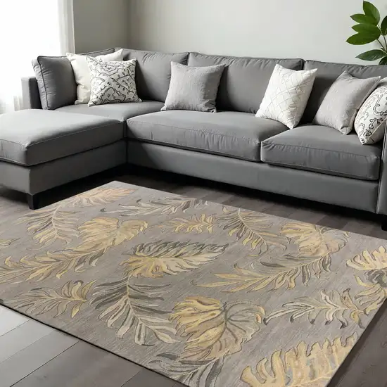 Gray And Taupe Wool Botanical Leaves Hand Tufted Area Rug Photo 1
