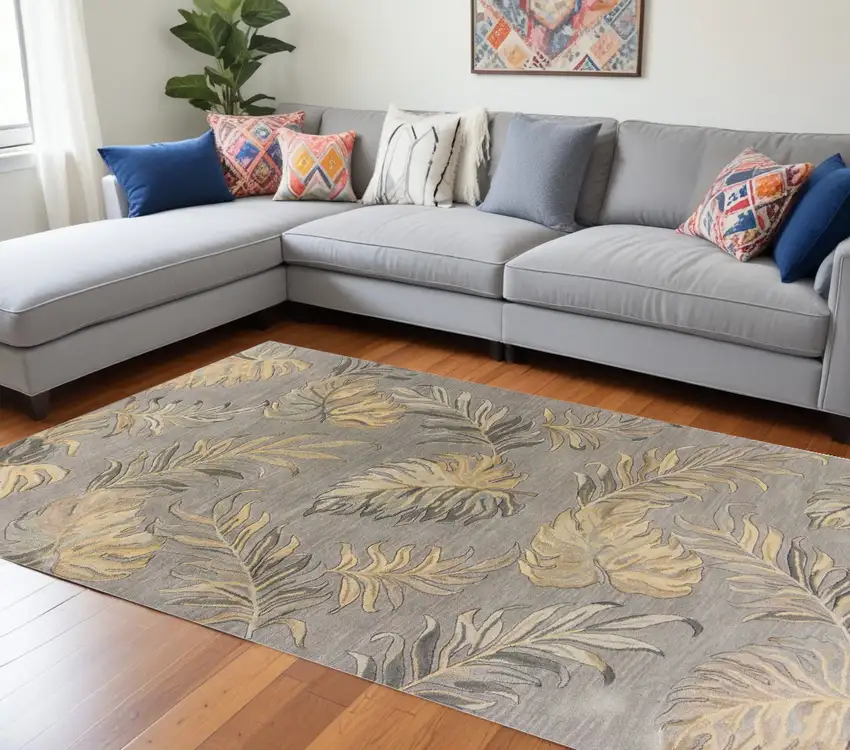 Grey Hand Tufted Tropical Palms Indoor Area Rug Photo 2