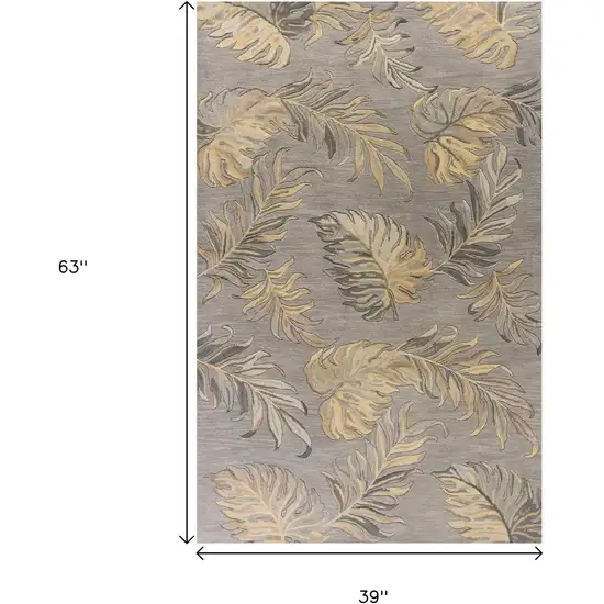 Gray And Taupe Wool Botanical Leaves Hand Tufted Area Rug Photo 3