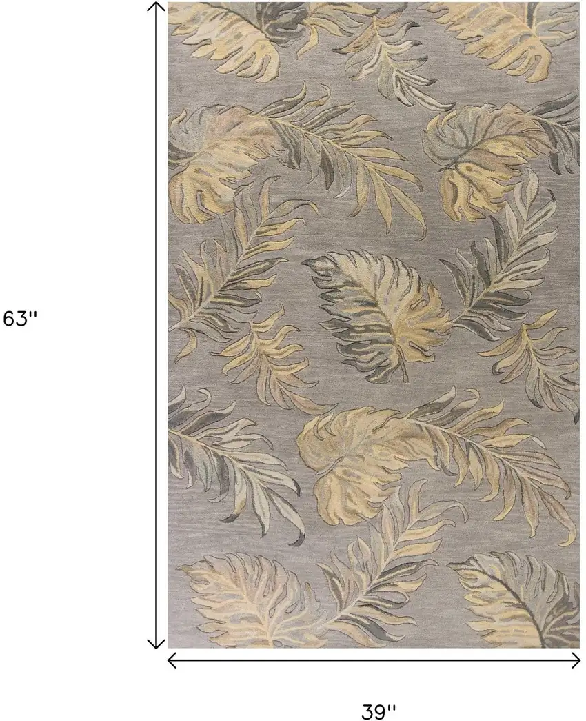 Gray And Taupe Wool Botanical Leaves Hand Tufted Area Rug Photo 3