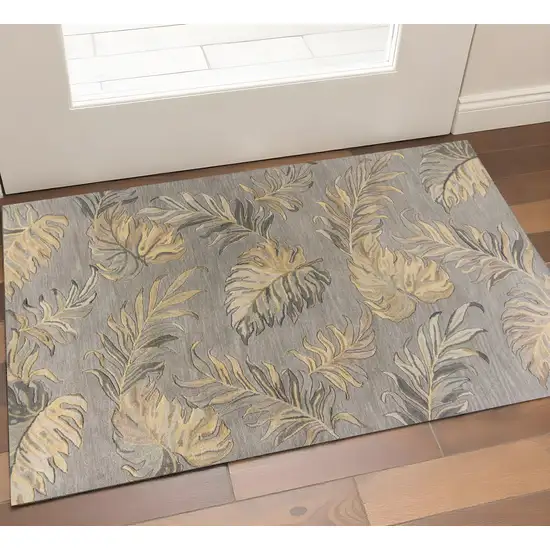 Gray And Taupe Wool Botanical Leaves Hand Tufted Area Rug Photo 1