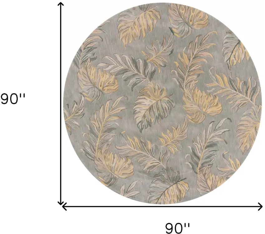 Grey Hand Tufted Tropical Palms Round Indoor Area Rug Photo 6