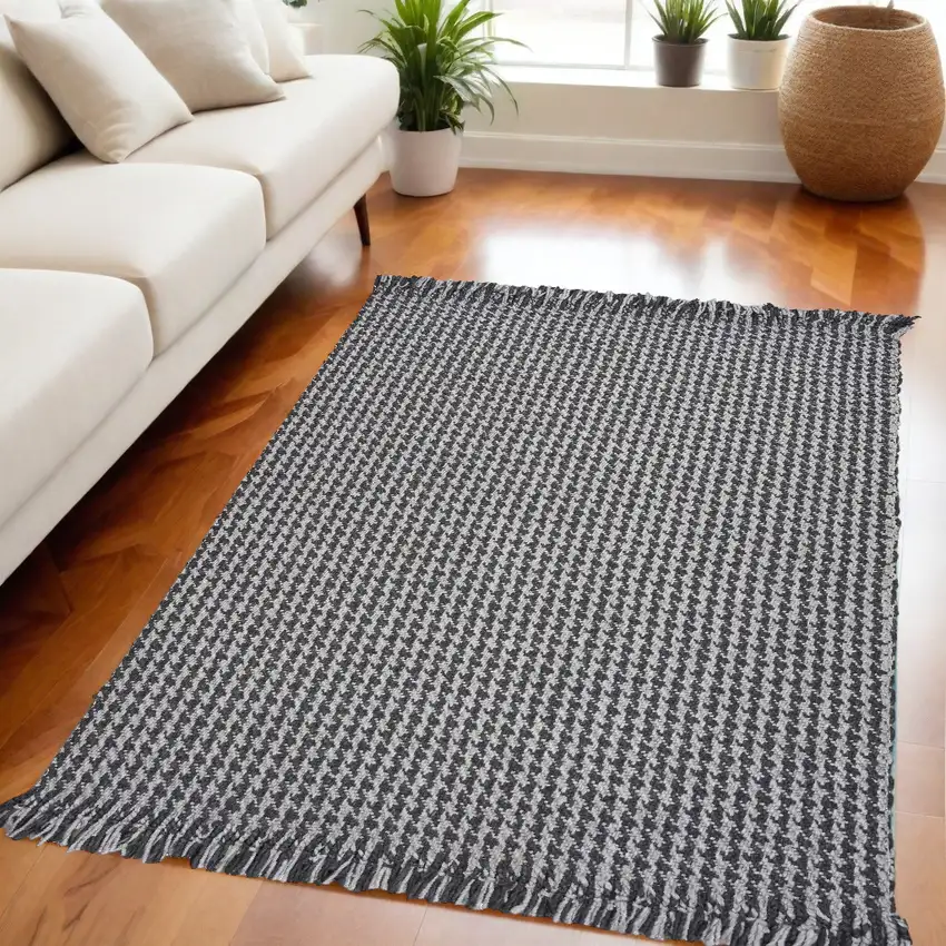 Grey Hand Woven Houndstooth Indoor Area Rug Photo 1