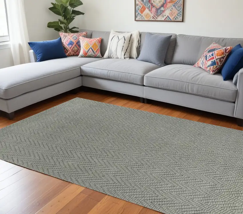 8' X 11' Grey Heather Hand Woven Herringbone Jute Indoor Area Rug Photo 1