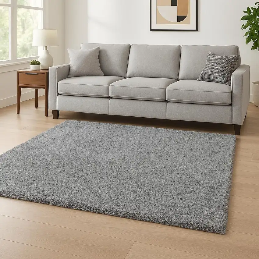 Gray Shag Hand Woven Area Rug Photo 1