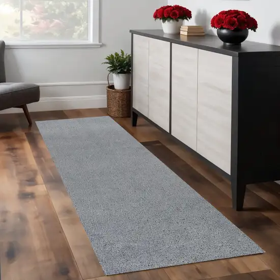 8' Gray Shag Hand Woven Runner Rug Photo 2