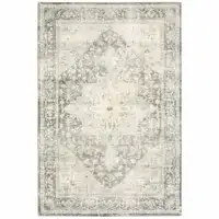 Photo of Grey Ivory And Blue Oriental Power Loom Stain Resistant Area Rug