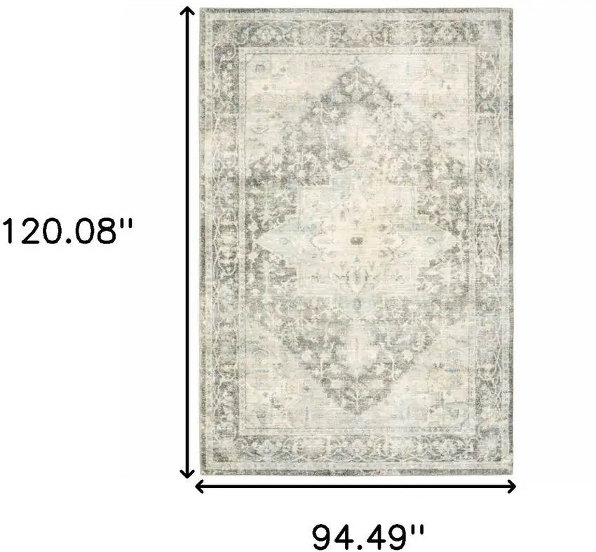 Grey Ivory And Blue Oriental Power Loom Stain Resistant Area Rug Photo 9