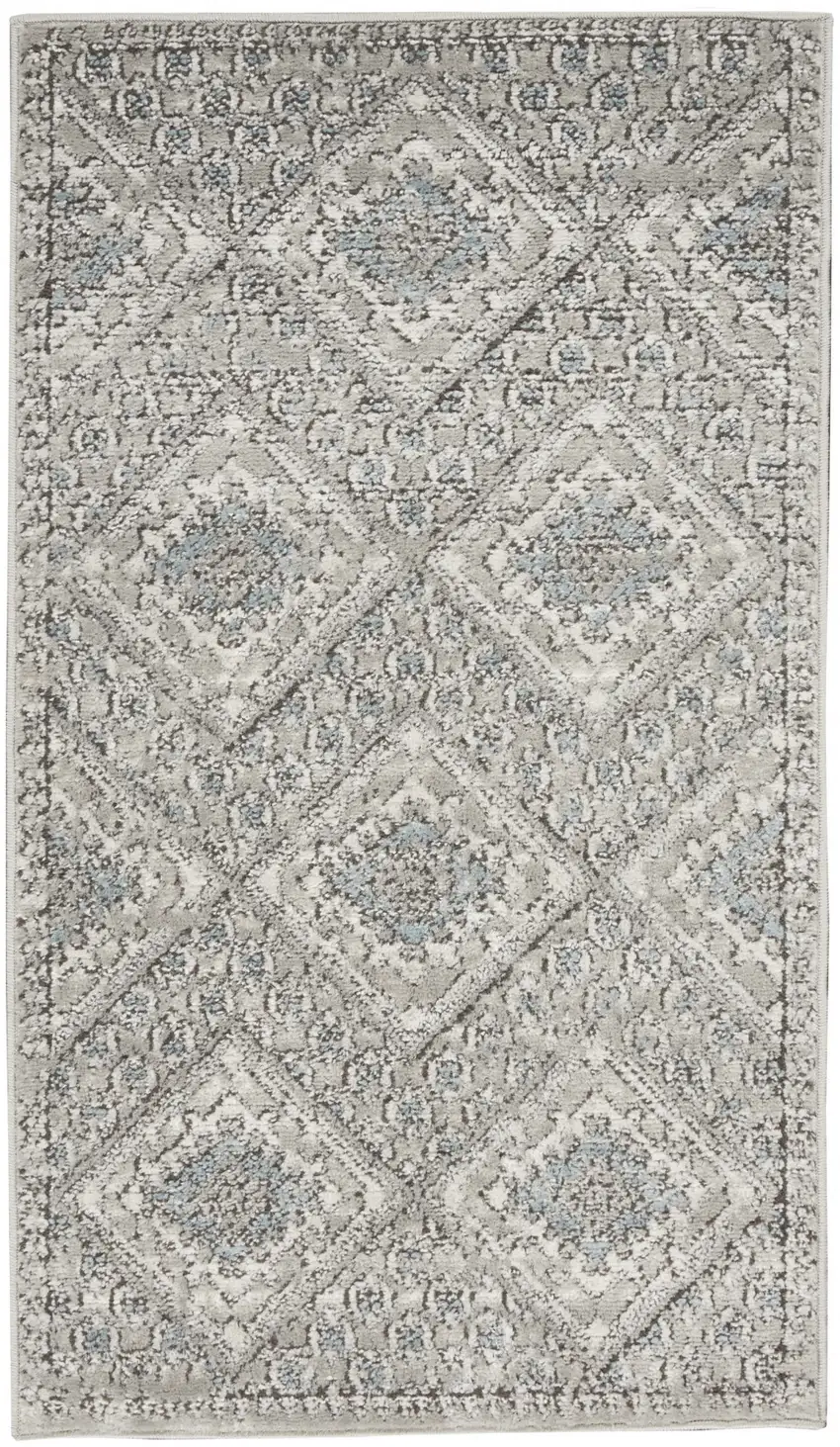Grey Ivory And Blue Southwestern Power Loom Non Skid Area Rug Photo 1