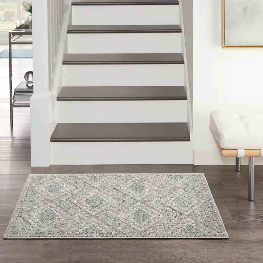 Grey Ivory And Blue Southwestern Power Loom Non Skid Area Rug Photo 3