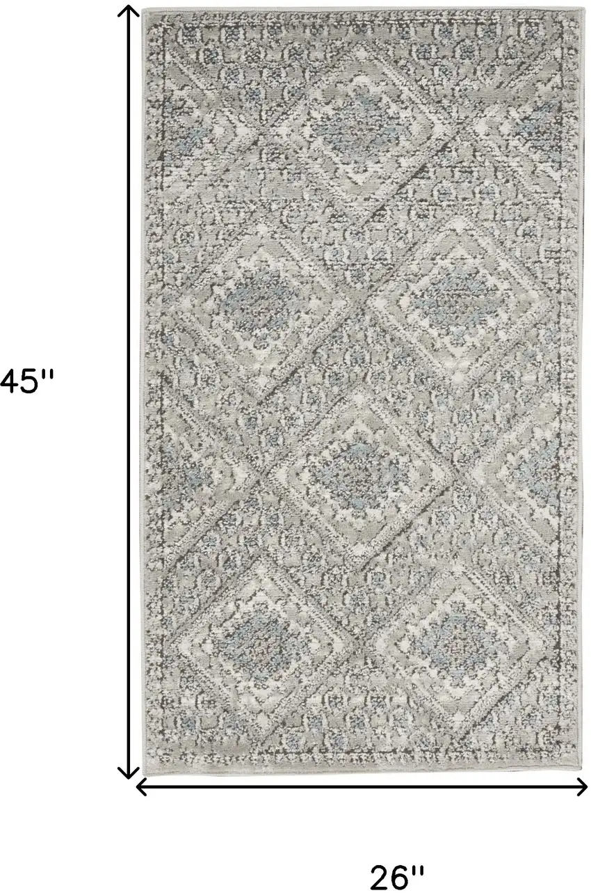 Grey Ivory And Blue Southwestern Power Loom Non Skid Area Rug Photo 5