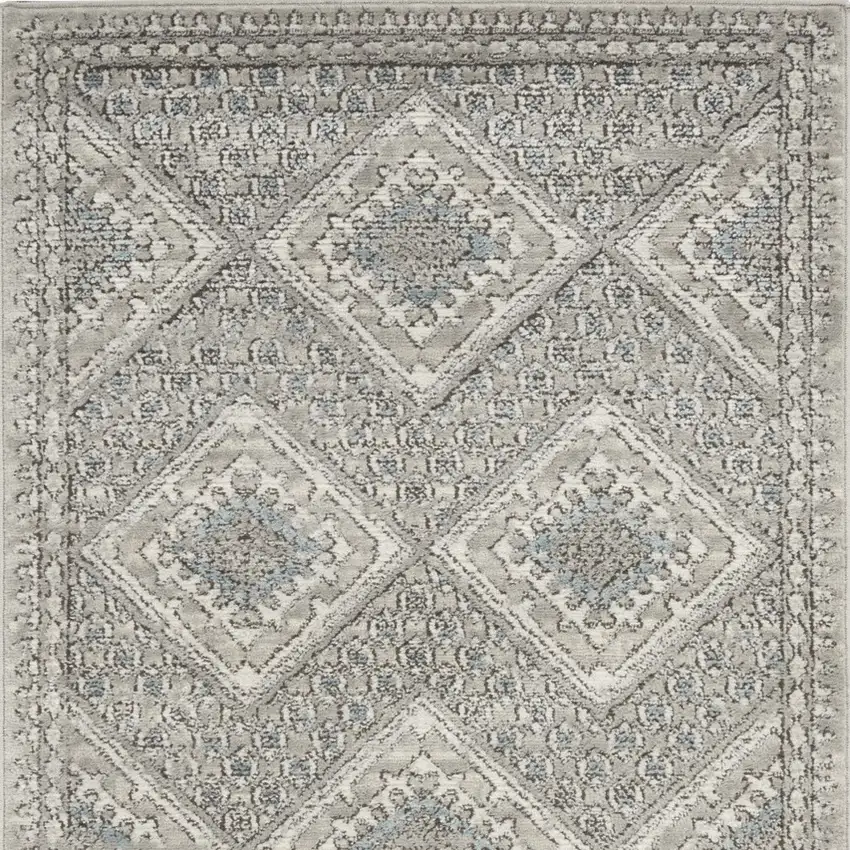 Grey Ivory And Blue Southwestern Power Loom Non Skid Area Rug Photo 4