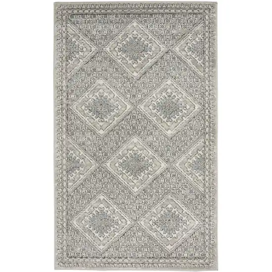 Grey Ivory And Blue Southwestern Power Loom Non Skid Area Rug Photo 8