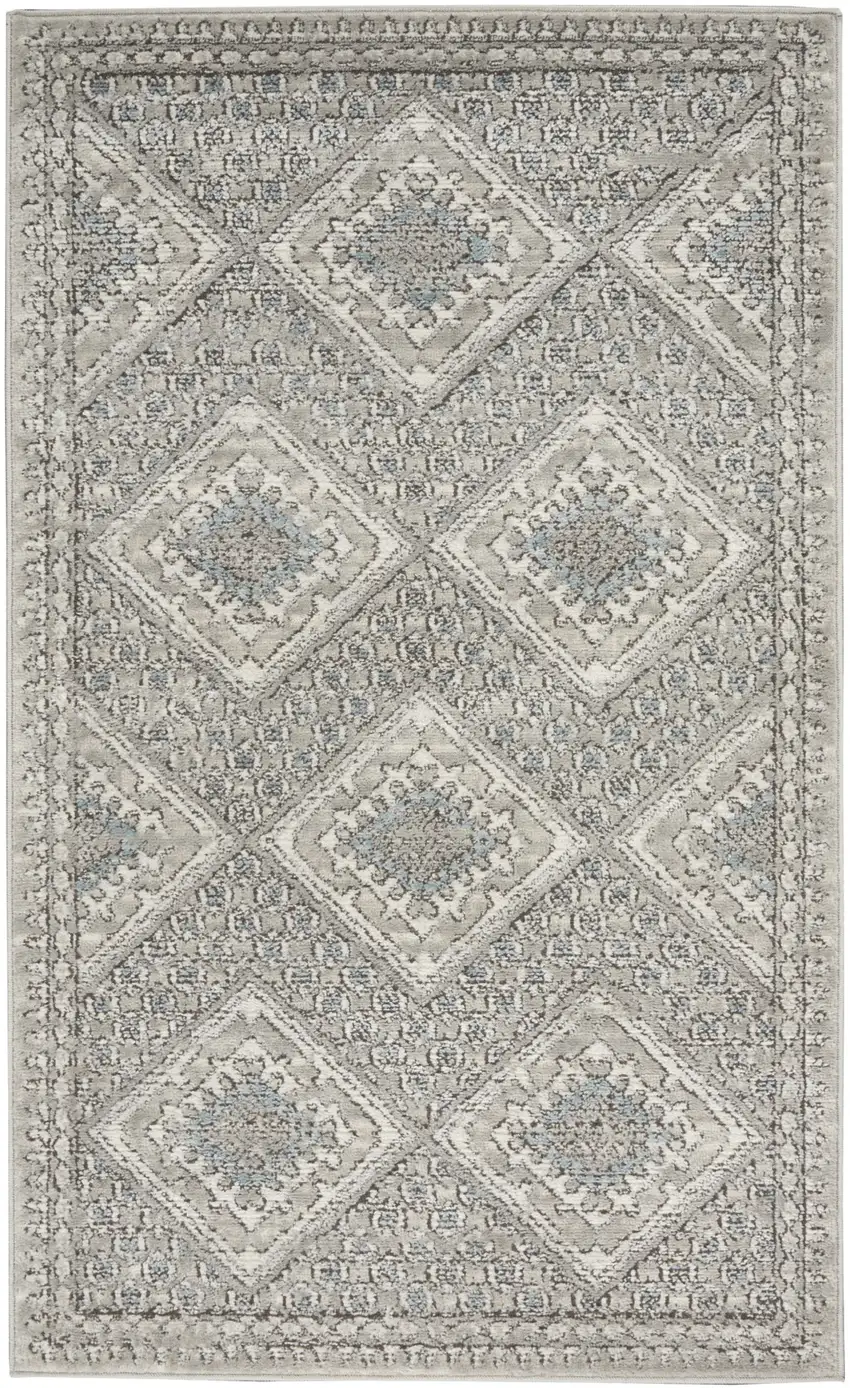 Grey Ivory And Blue Southwestern Power Loom Non Skid Area Rug Photo 8