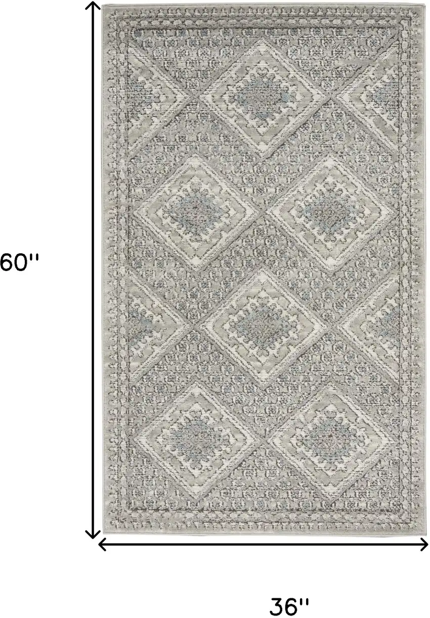 Grey Ivory And Blue Southwestern Power Loom Non Skid Area Rug Photo 5