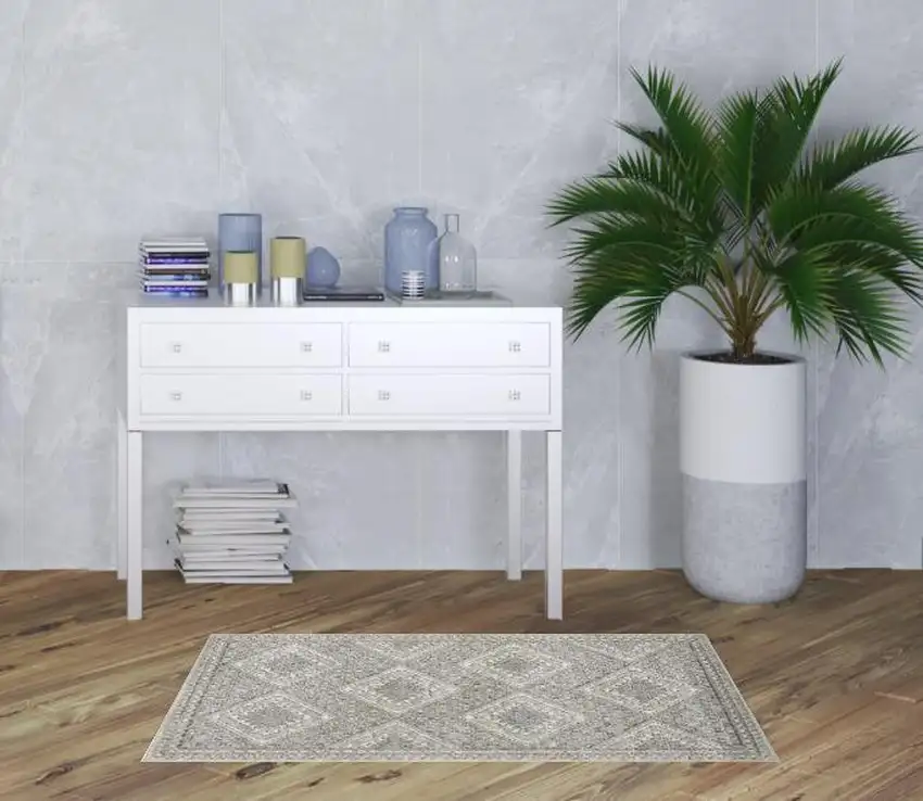Grey Ivory And Blue Southwestern Power Loom Non Skid Area Rug Photo 2